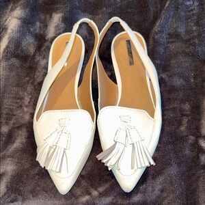 Tahari White Tassel Slingback Flats